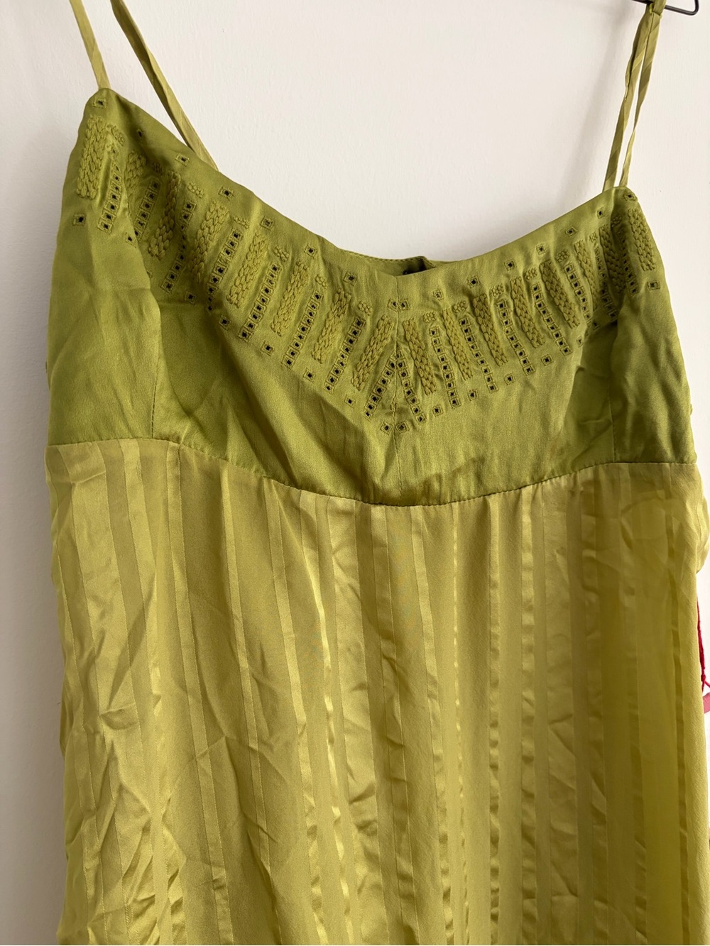 NWT BCBGMaxAzaria Olive Green Silk Lace-Trim Slip Cami - Picture 2 of 7